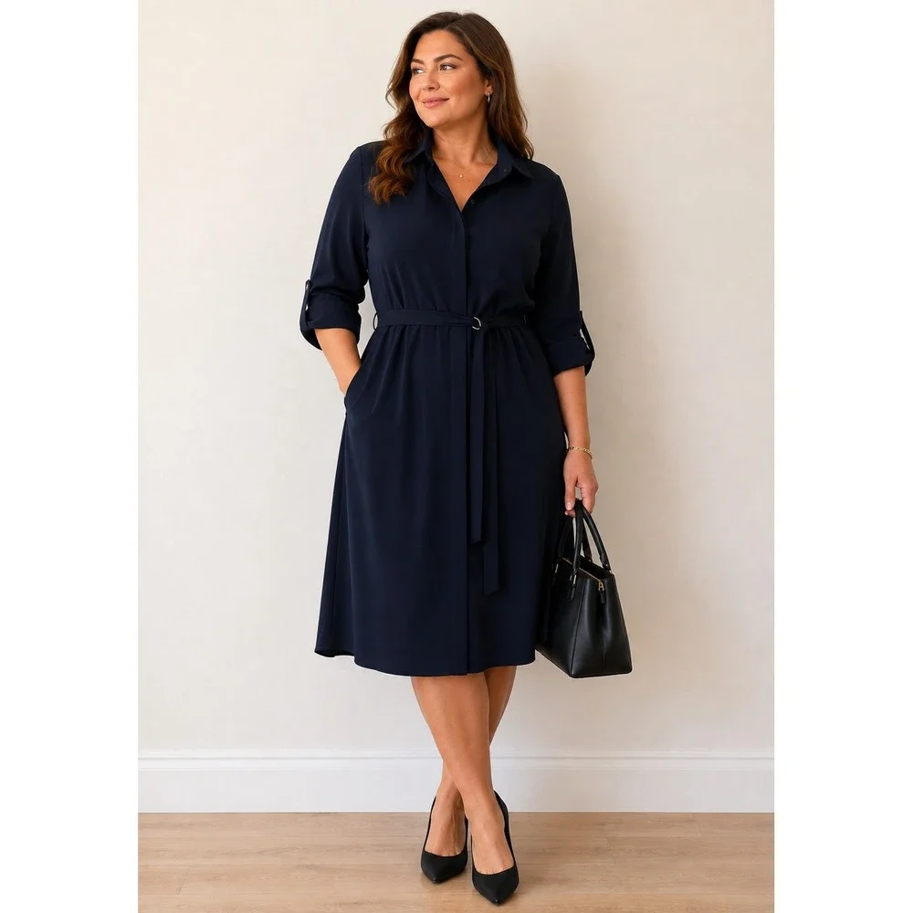 The Limited Shirt Dress Womens 16W Navy Blue Plus Size Workwear Minimalist